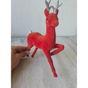Vintage celluloid red felt reindeer glitter deer Xmas decor large